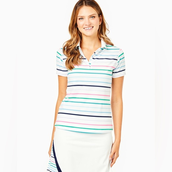 ADDISON BAY Pique Courtside Polo Short Sleeve 
RAINBOW MULTI STRIPE like new XL - Picture 1 of 6